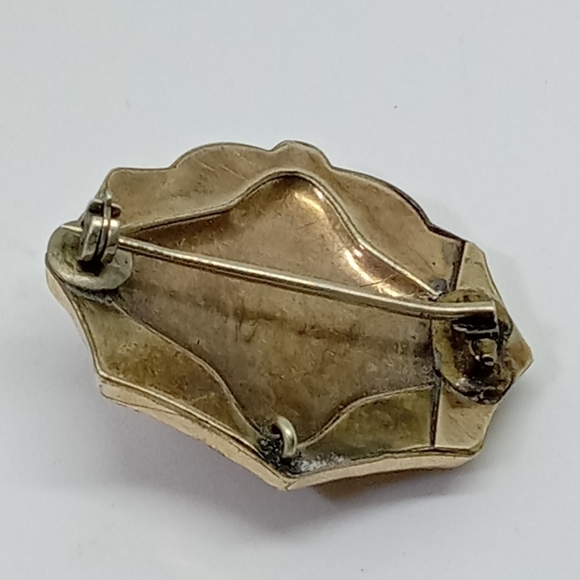 * antique vintage Victorian Mourning pin brooch gold tone - Picture 6 of 6